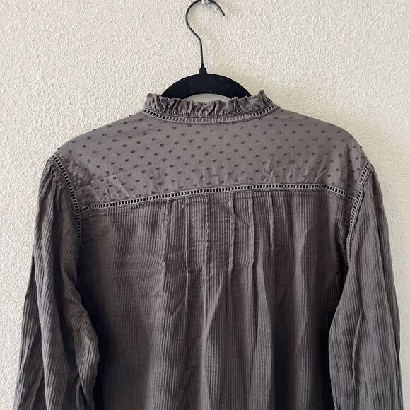 Quince Women's Top Med Textured Organic Cotton Peasant Blouse Charcoal Gray - Picture 10 of 16